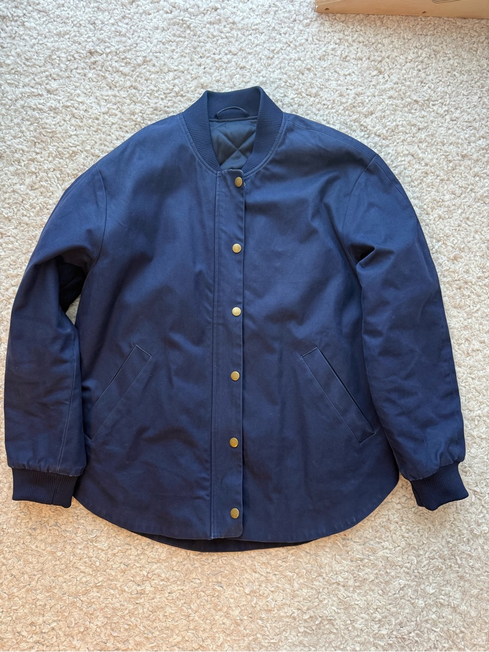 & Other Stories Navy Bomber Jacket with Gold Snap Buttons